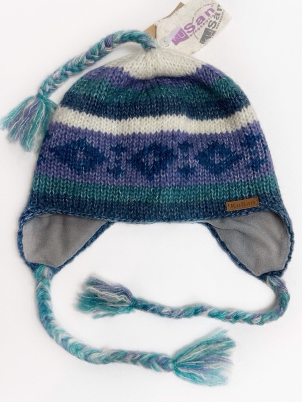 KuSan Wool Blend Tassel Knit Handmade In Nepal Boho Winter Hat